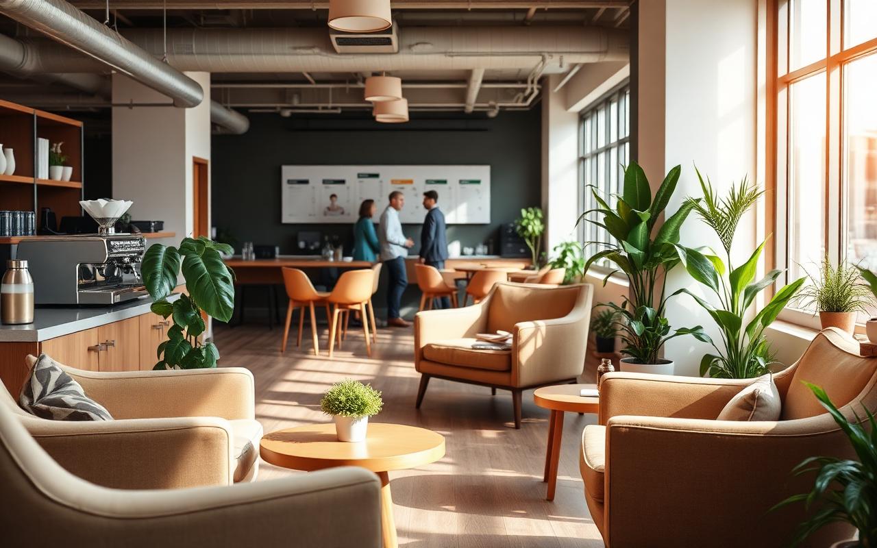 Cozy coffee lounge for students at the Hilversum location