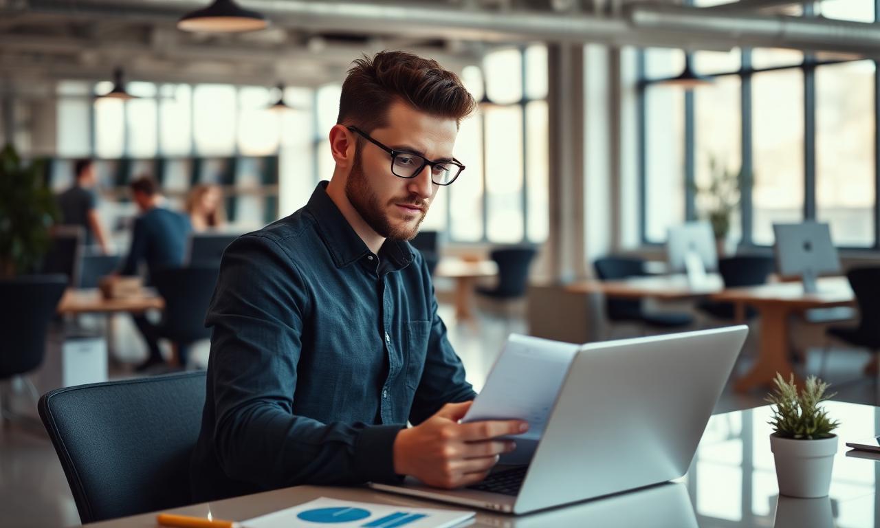 Professional aan het werk op een laptop in een modern kantoor