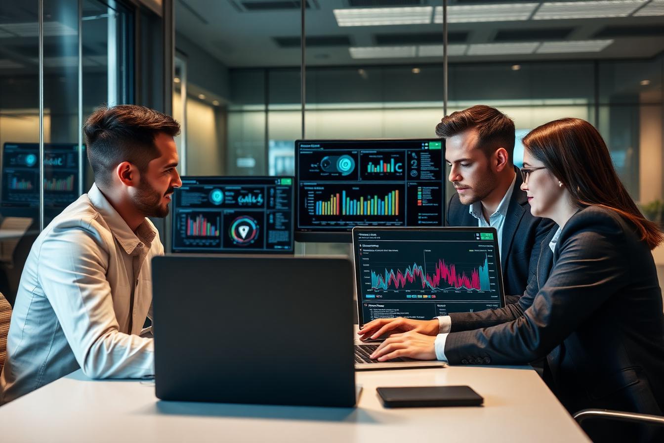 Tech and data team reviewing safe AI governance dashboards