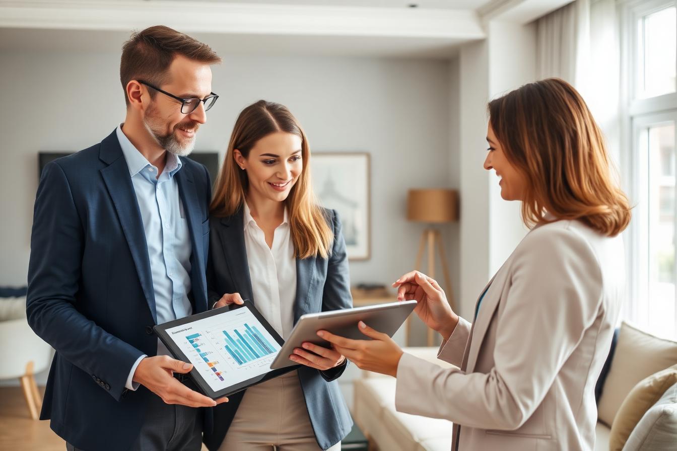 Real estate professionals reviewing property analytics on a tablet